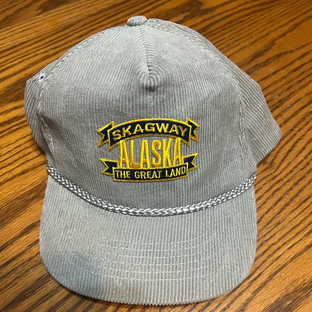 Vintage  Grey Corduroy Skagway Alaska SnapBack Hat By Headliners.